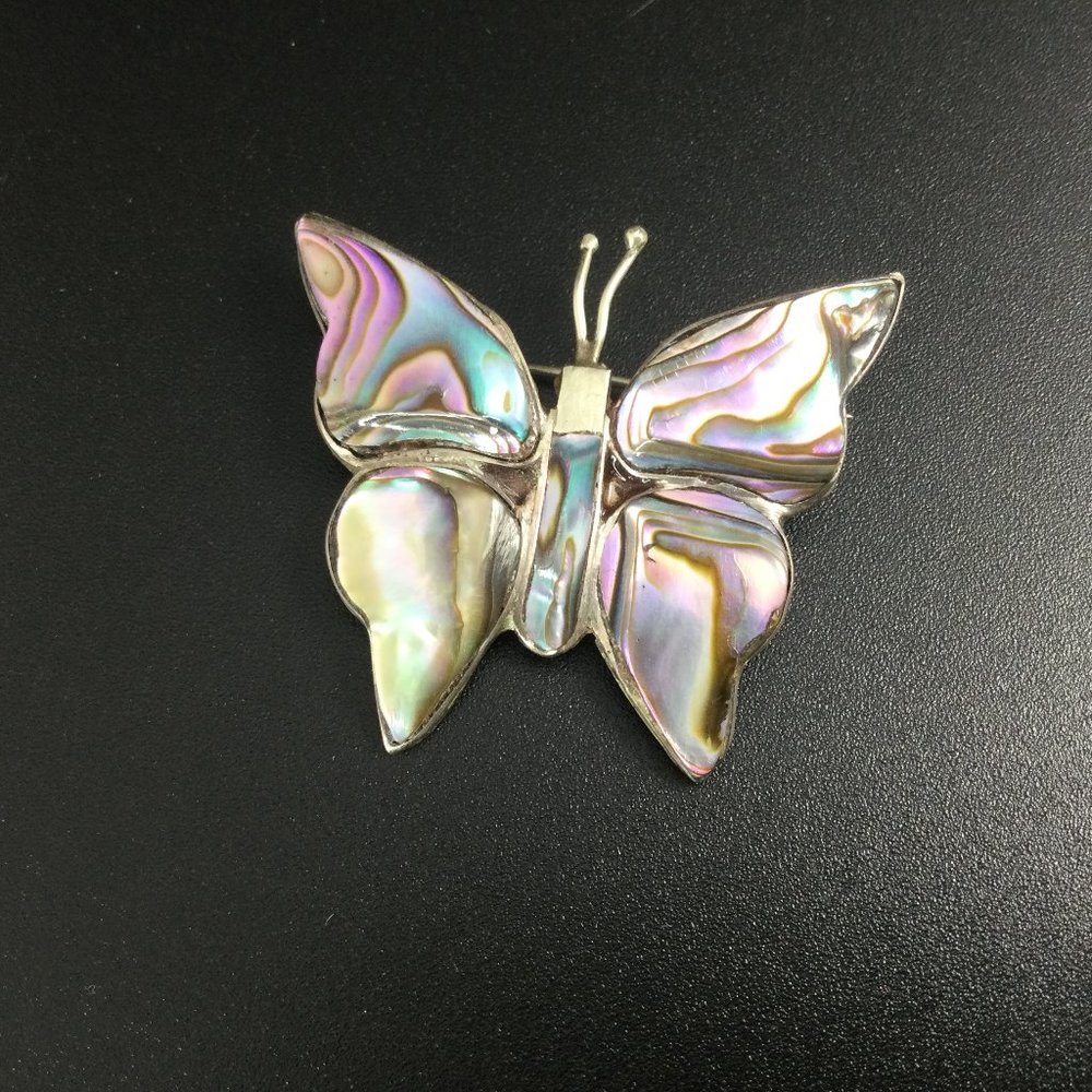 Sterling Silver Vintage Brooch Butterfly with Abalone 1 1/2" x 1 1/4"